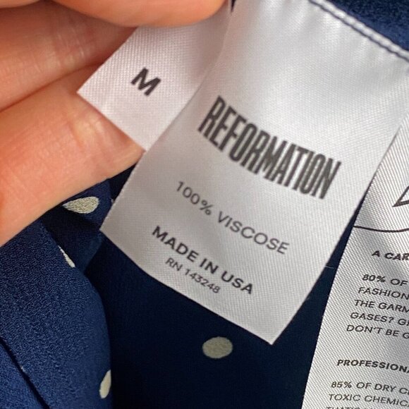 Reformation Augusta Maxi Dress Size Medium Navy Polka Dot Side Slit - Picture 5 of 11